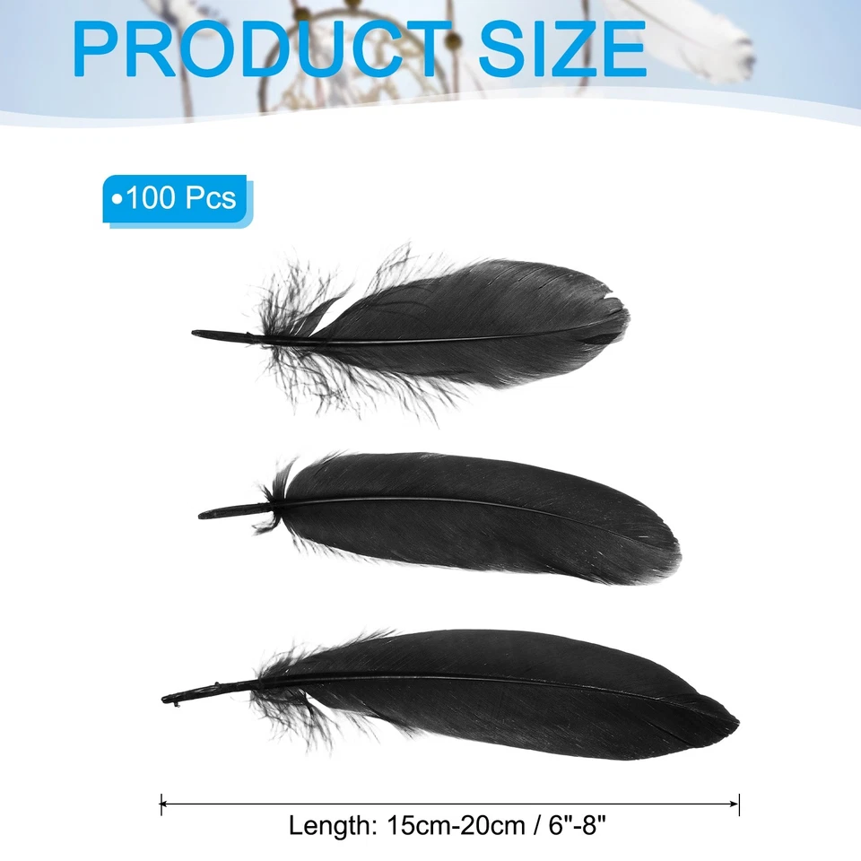 100 Pcs 6-8" Feathers Long DIY Goose Feather Hat Dream Catcher Black - Image 2 of 4