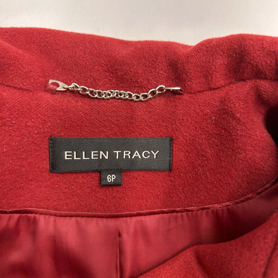Abrigo para mujer Ellen Tracy Petites 6P lana angora rojo guisante 3 botones bolsillos forrado Foto 4 de 4