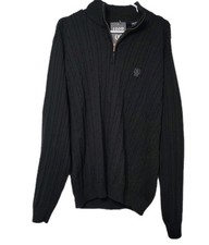 Izod 1/4 Zip Sweater Pullover Mens Size L Black 100 Cotton Y2K NWT Tag Includ