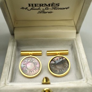Authentic Hermes Sellier Shell Chain Link Cufflinks, Gold Plated