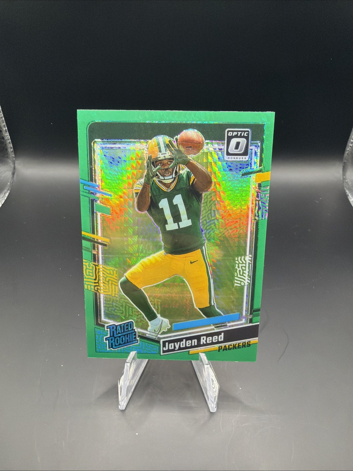 2023 Panini Donruss Optic - Rated Rookie Jayden Reed #239 Green Hyper Prizm (RC)