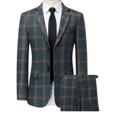 Men  s Plaid Slim Fit 2-Piece Suit   Elegant Business  Wedding Suit Set