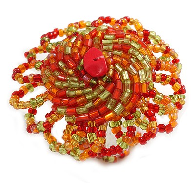 40 mm Durchmesser/Orange/Rot/Limettengrün Glasperlen Gänseblümchen Blume Flex Ring/Größe M