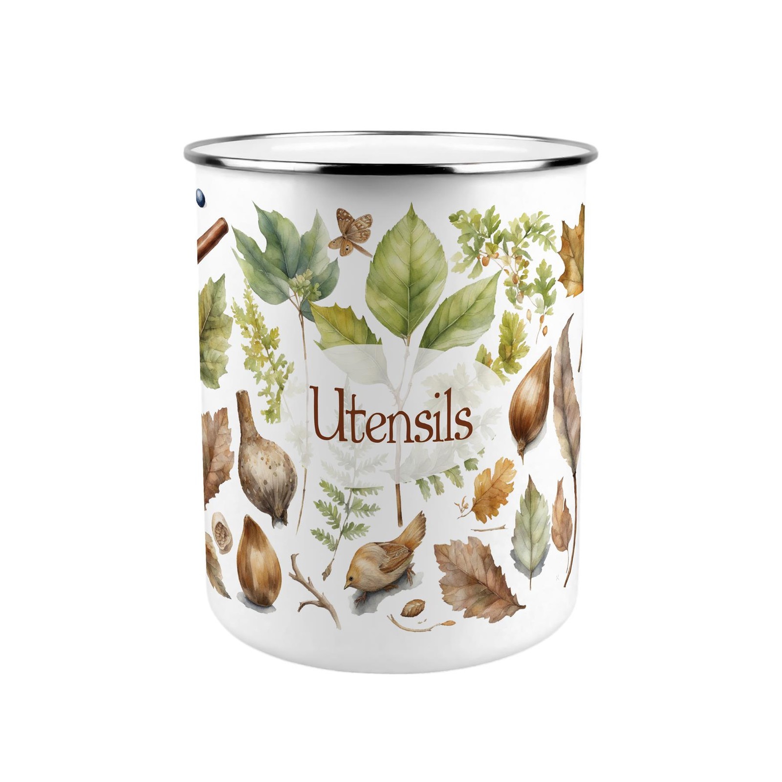 Woodland Utensil Pot - Enamel XL Kitchen Utensil Organiser Decor Gift
