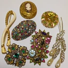 Vtg Costume Jewelry Brooch Lot MONET AVON CORO & UNSIGNED Rhinestone Cameo Pearl