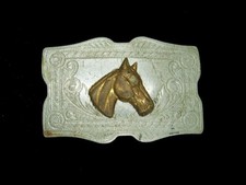 TC15152 VINTAGE 1970s  HORSE  ENGRAVED WESTERN  COWBOY BELT BUCKLE