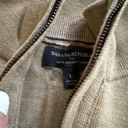 NWOT Banana Republic Mens L Beige Tan 1/4 Zip Sweater Pullover 100% Merino Wool - Picture 2 of 4