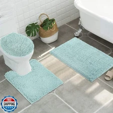 ITSOFT 3pc Non-Slip Shaggy Chenille Bathroom Mat Set, Includes 24