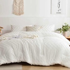 White Duvet Cover Queen Size, 3pc Boho Tufted Microfiber Bedding Comforter Co...