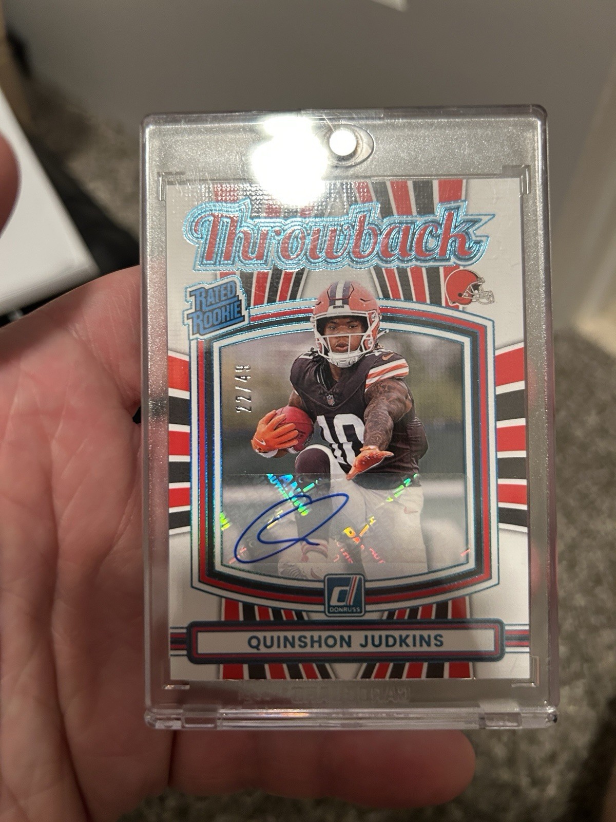 2025 Panini Donruss Quinshon Judkins Throwback Rated Rookie /49 Rookie Auto