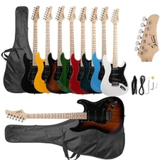 Glarry Beginner Electric Guitar Package Case Strap Bag Bar Black/Sunset/White