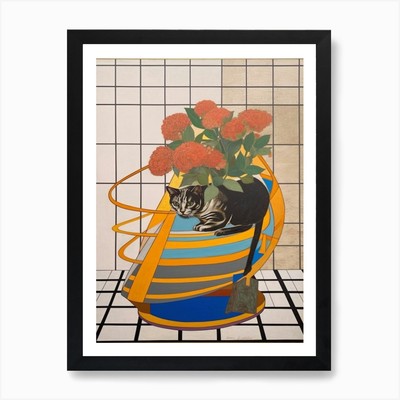 Statice With A Cat 3 Abstract Expre Framed Wall Art Poster Canvas Print Picture