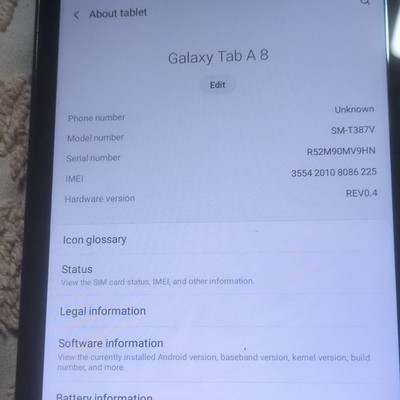 Samsung Galaxy Tab A 8 SM-T387V Black Verizon Android Tablet