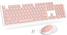 Wireless Keyboard and Mouse Combo, 2.4 GHz Full-Sized Pink