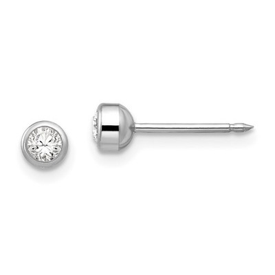 14 Karat Weißgold 4 mm April Kristall Einfassung Ohrstecker Geschenk für Mama