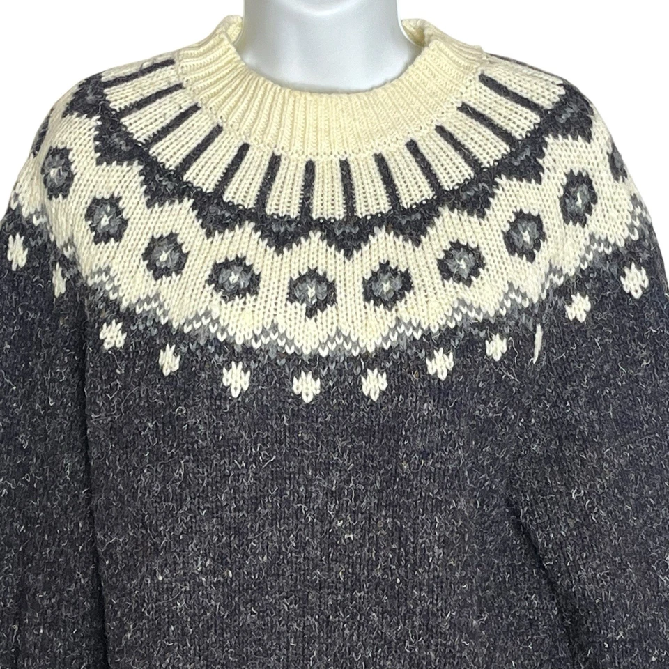 Vtg 80s Limited Express Sweater Women’s M Nordic Fair Isle Cream Black Gray - Image 3 of 4