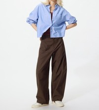 Genuine UNIQLO Jersey Barrel Leg Pants Leg Length 70 72cm DARK BROWN WOMEN