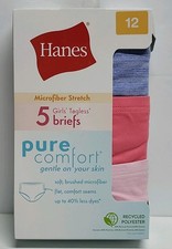 Hanes Girls SIZE 12 Pure Comfort Microfiber Briefs Panties 5 Pack