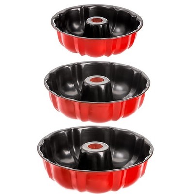 Set of 3 Non-Stick Fluted Cake Pan, Tube Pan Round Cake Pan Steel Baking Pan ...