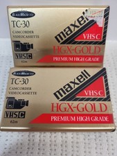 Set Of 2 Maxell Tc30 VHS C Camcorder Video Cassette Tape Hgx Gold Premium