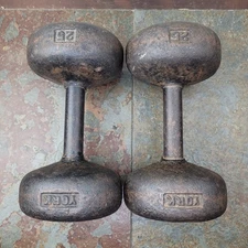 (2) VINTAGE Rare York Bun Head Dumbbells 25 Lbs Each Round Head