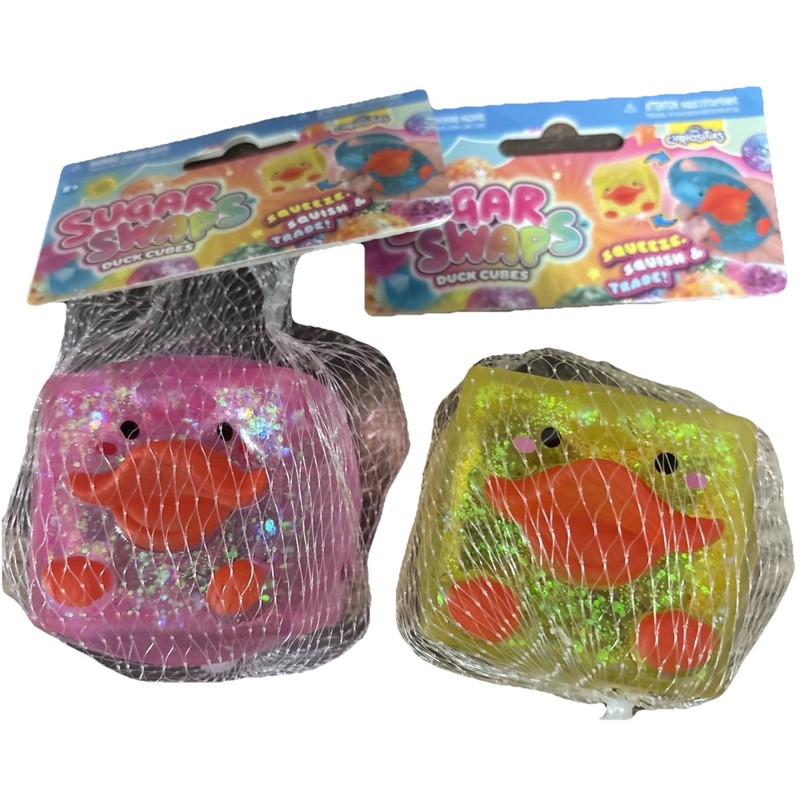 Sugar Swaps Duck Cubes Gel Squeeze Cube Squishys 2-Pack Pink/Yellow-New