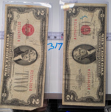 1928/1953-G Series 2 Dollar Bill Red Seal Stamp Bank Note /C 317