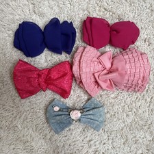 Vintage 80s 90s Fabric Hair Bows Lot Of 5 Pink Purple Denim Satin Chiffon