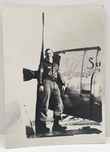 1940s WWII Pilot Pinup Girl Nose Art Music Notes Military Aircraft Vtg Photo