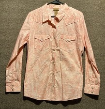Wrangler Women  s Pearl Snap Shirt L New No Tags Peach Coral Cactus Rodeo Western
