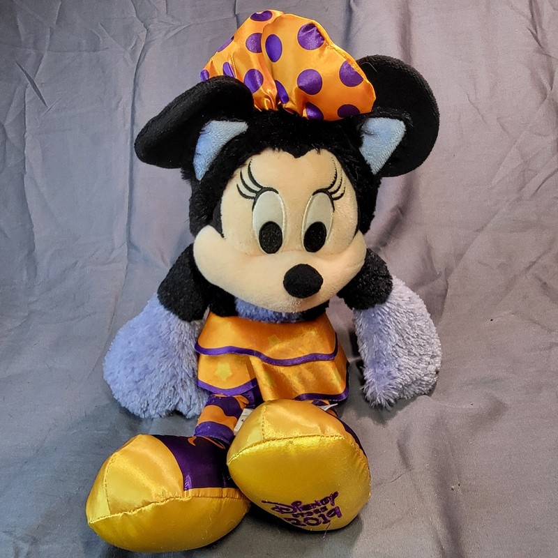 2019 Halloween Minnie Mouse Black Cat Disney Exclusive 13” Orange Purple Plush
