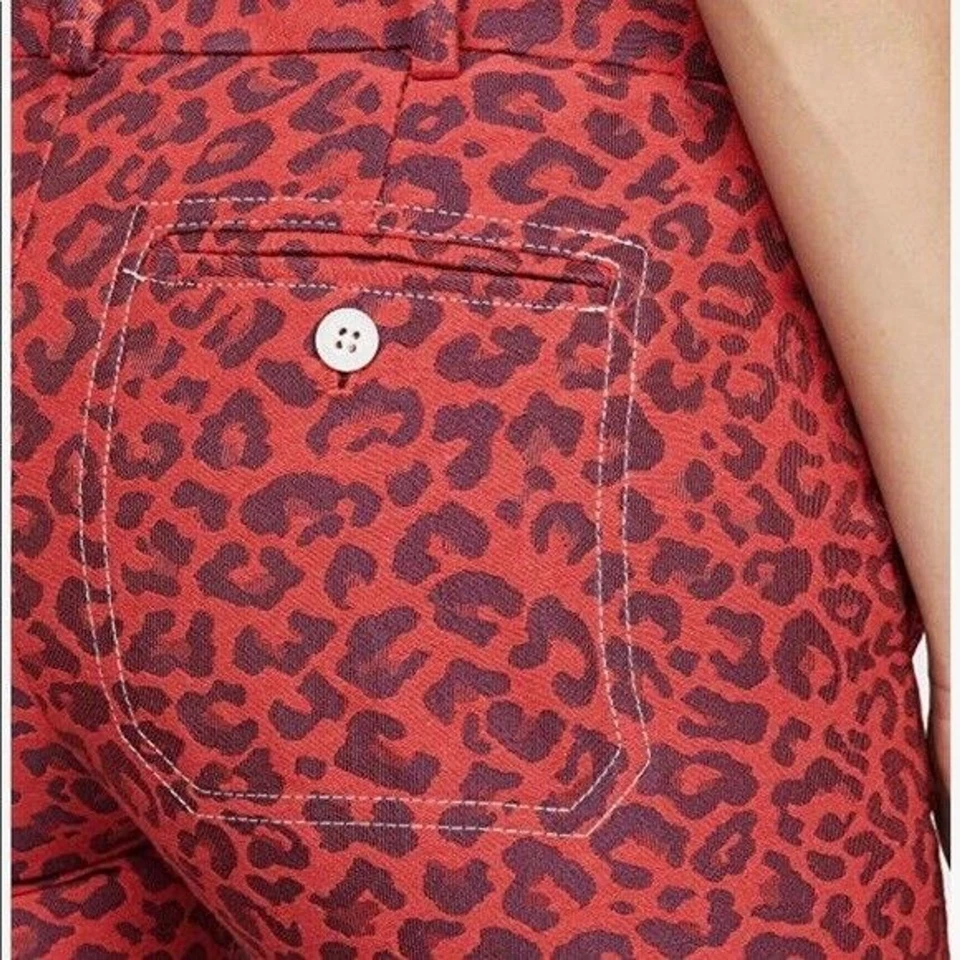 Pantalones Zadig & Voltaire Mujer Leo Leo Leo Leopardo Jacquard Rojo Talla 36, EE. UU. 4 Calce Ajustado Foto 4 de 4