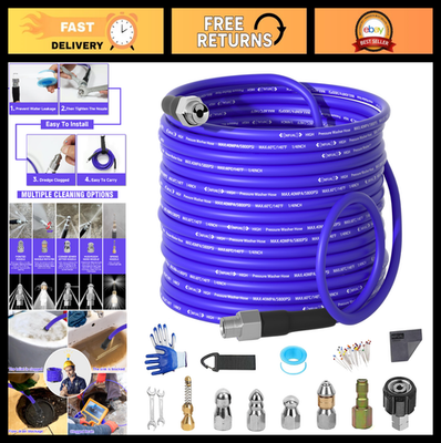 #ad 50FT Pressure Washer Sewer Jetter Kit 5800PSI Drain Cleaner Hose amp; Nozzle Wate $72.99