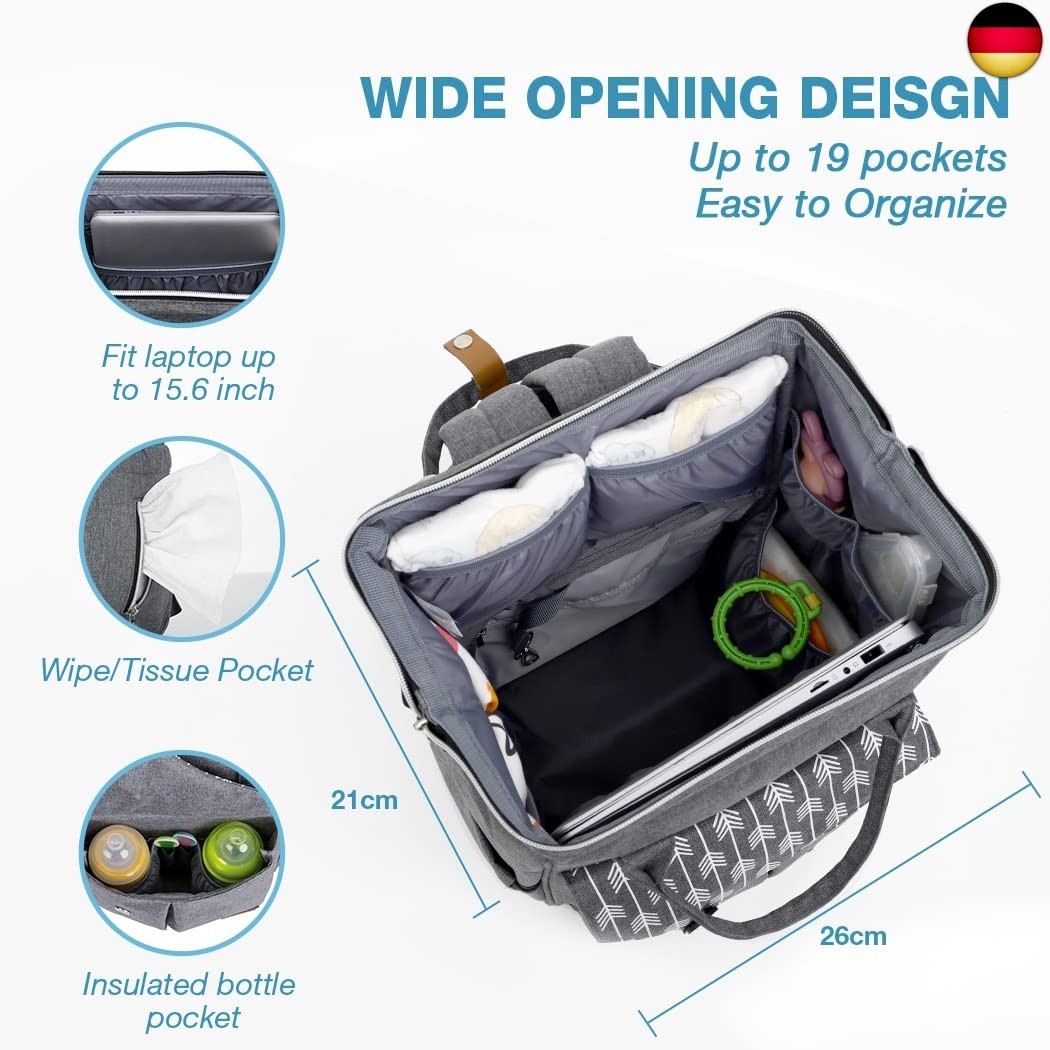 WSLCN Wickelrucksack Für Babys – Wasserdicht, Mit Wickelunterlage, Flaschentasche, Kinderwagengurt, 33x14x42 Cm