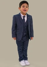 Boys Children's Cavani Smart Steel Blue 3 Piece Suit Blazer Waistcoat Trousers