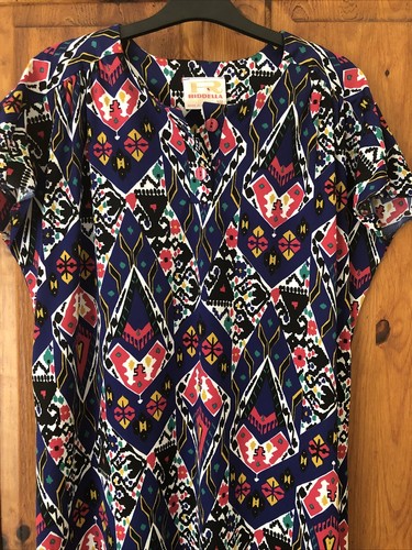 Abito tunica stile kimono Riddella stile caftano loungewear casual blu azteco L46" UK20 - Foto 5 di 7