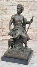 Artigianale Bronzo Scultura: Pastore Con Cane,Vintage Caldo Scultura Art Regalo