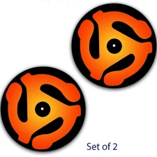 DJ Set of 2 45 Adaptor Orange Fire DJ 7" inch Slipmat Portablism Slip Mat x2