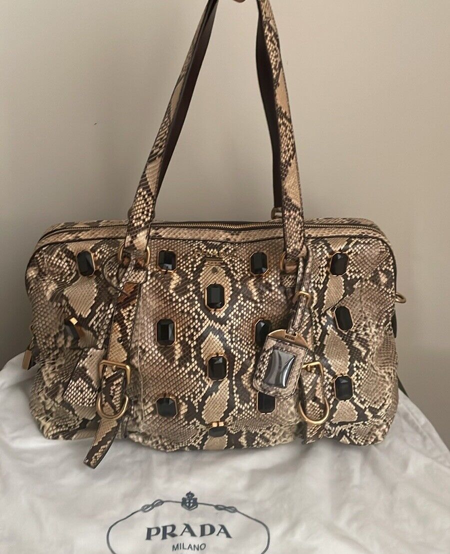 Prada Pitone Top Handle Bag Crystal Embellishments, Lock Prada Pitone Top Handle Bag Crystal Embellishments, Lock