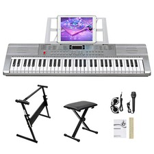 GEP-110 61 Key Lighting Keyboard Piano Stand Piano Bench Built In Speakers