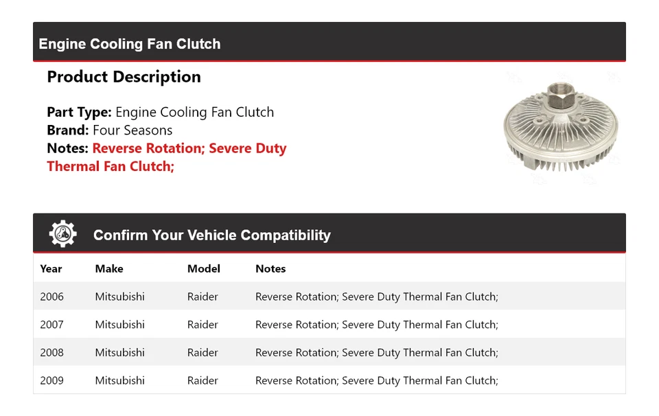 Embrague ventilador refrigeración motor Mitsubishi Raider 2006-2009 4 estaciones 2007 2008 Foto 2 de 4