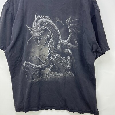 Vintage Y2K Dragon Sun Faded Art T-Shirt 2XL | eBay