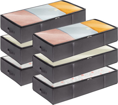 6 Stück 90L Unterbettkommode Unterbett Aufbewahrungsbox mit Deckel Faltbare