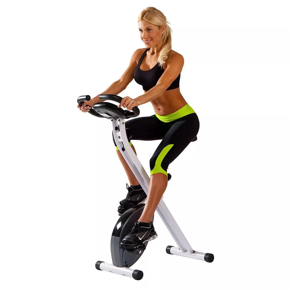 Marcy Foldable Upright Exercise Bike NS 652 Stationary Compact White Bicycle