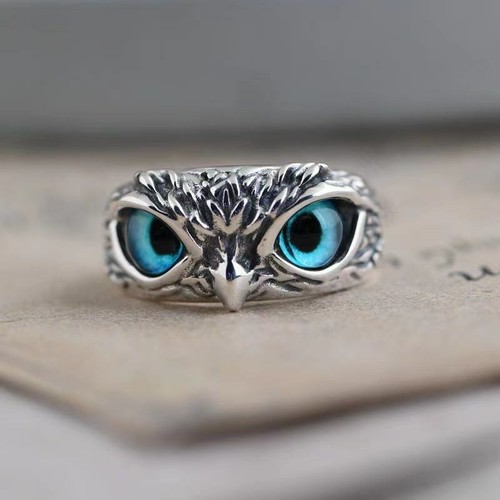 Fashion 925 Silver Blue Eye Owl Ring Women Jewelry Gift Animal Rings Adjustable - Picture 6 of 25