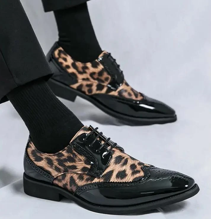 SAOLA Scarpe da sposa stringate inglesi business eleganti a punta stampa leopardata uomo