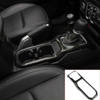 For 18+ Jeep Wrangler JL Carbon Fiber Cup Holder Gear Panel Shift Cover Trim ABS