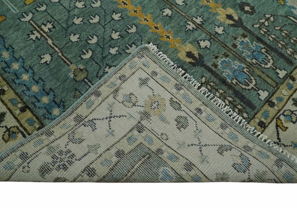 HandKnotted Aqua Ivory Antique Traditional 5x8, 8x10 Wool Area Rug |CP599 - Image 4 of 4