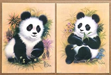 Vintage K. Chin Cute Panda Art Litho Prints Suitable for Framing 9 x 12 Unused