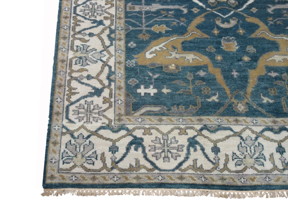 Tapete de área oriental 6X9 azul Oushak com nós à mão lã (6' X 8'11") - Imagem 3 de 4